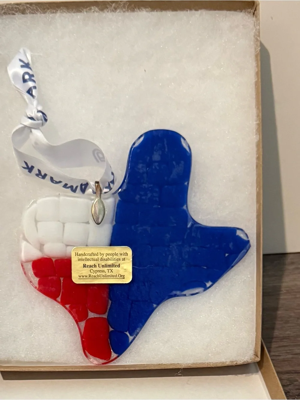 Unique Handcrafted Texas Flag Glass Ornament- NIB